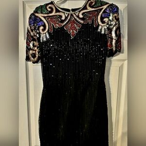 Black Mini Dress with Multicolor Embellishments